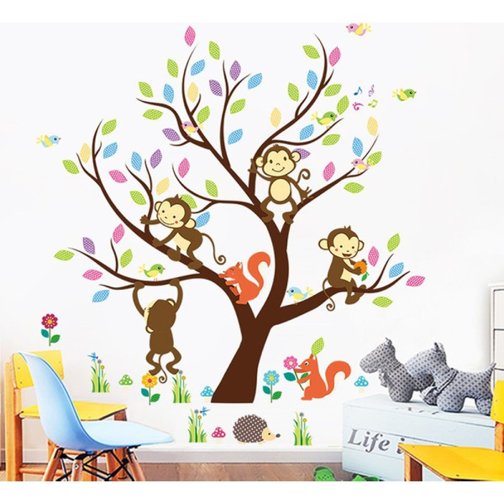 Crystal Kids Bebek Çocuk Odası Ağaç Maymun Sincaplar  Duvar Sticker Bebek Odası Duvar Süsü Fiyatı