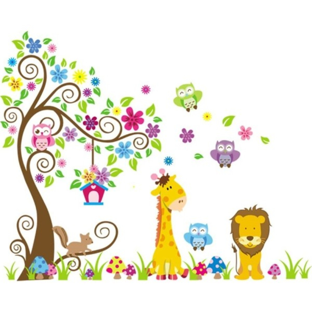 Crystal Kids Bebek Odası Dekorasyonu XL Dev Boyutlu Renkli Orman Hayvanları Sticker Bebek Odası Duvar Süsü Fiyatı