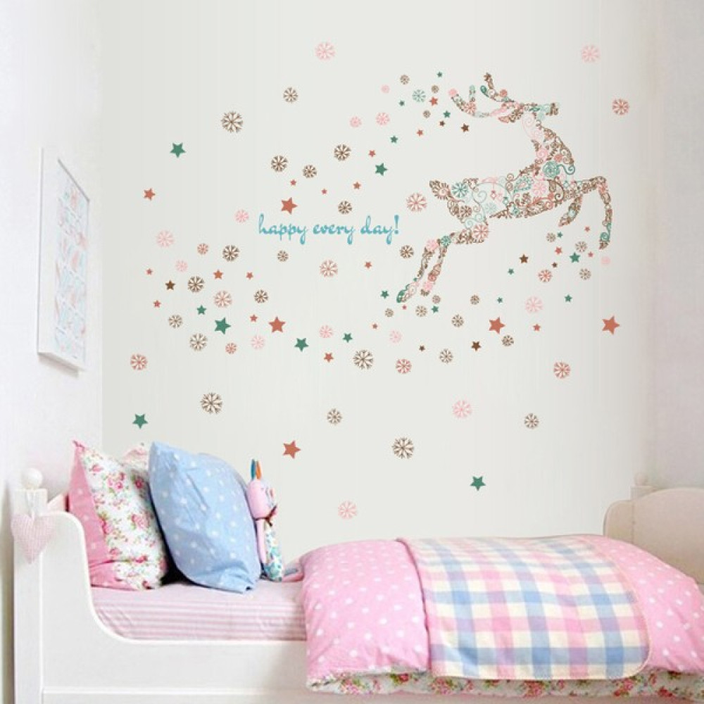 Crystal Kids Mutlu Geyik Bebek ve Çocuk Odası Kız Odası Dekorasyonu Duvar Sticker Duvar Süsü Bebek Odası Duvar Süsü Fiyatı