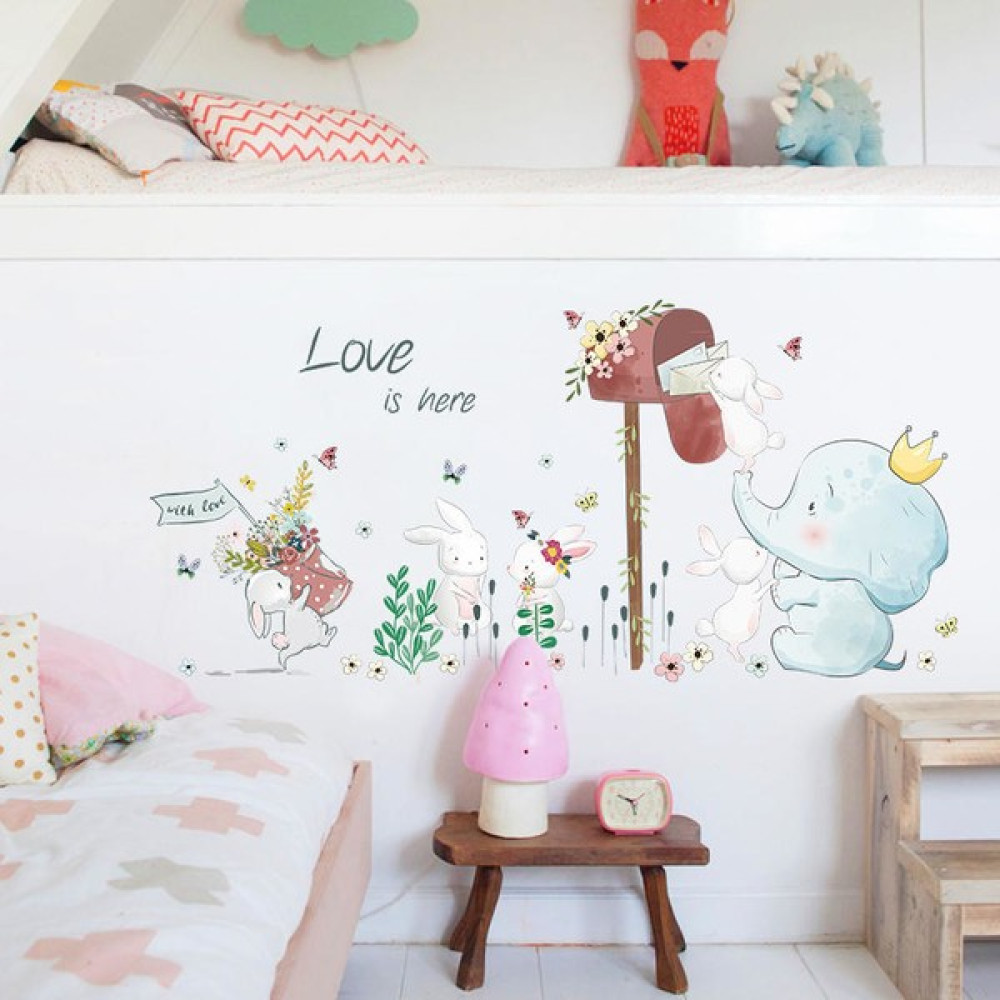 Crystal Kids Sevimli Fil ve Tavşan Çocuk Bebek Odası Dekorasyonu Duvar Çıkartması Sticker Bebek Odası Duvar Süsü Fiyatı