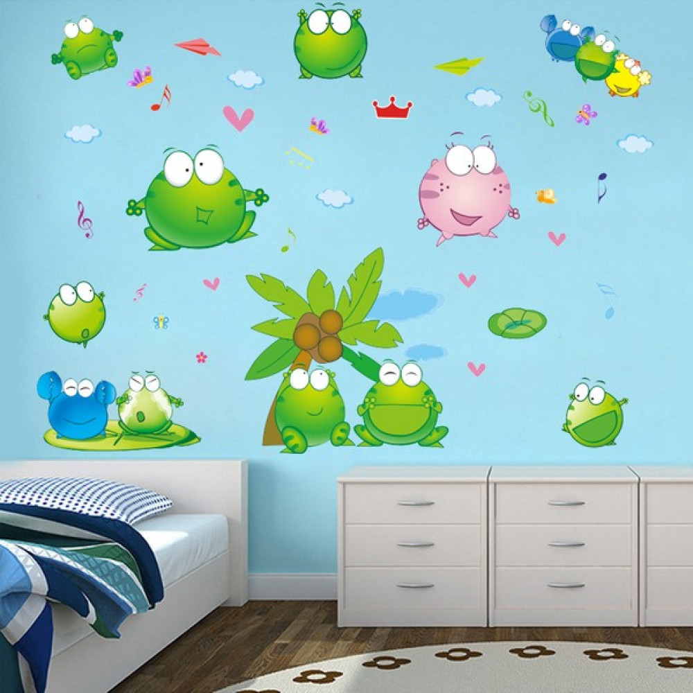 Crystal Kids Sevimli Kurbağalar Çocuk Odası Dekorasyonu Duvar Dekoru Duvar Sticker - 110 x 90 cm - Renkli Duvar Stickerı Fiyatı