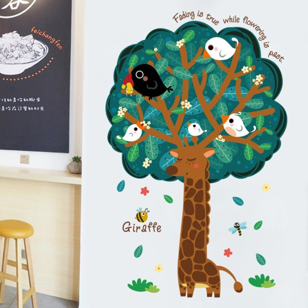 Crystal Kids Zürafa Ağaç ve Kuşlar Bebek ve Çocuk Odası Dekorasyonu Duvar Sticker Duvar Süsü Bebek Odası Duvar Süsü Fiyatı