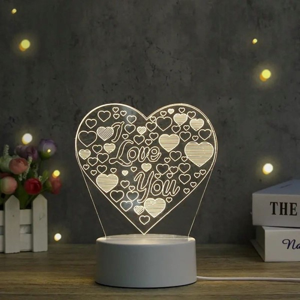 Crystal Palace Kalp Kalpli Masa Üstü LED Lamba Ledli Gece Masa Lambası 3D 3 Boyutlu Dokunmatik 9 Renk 17CM - Beyaz Masa Lambası Fiyatı