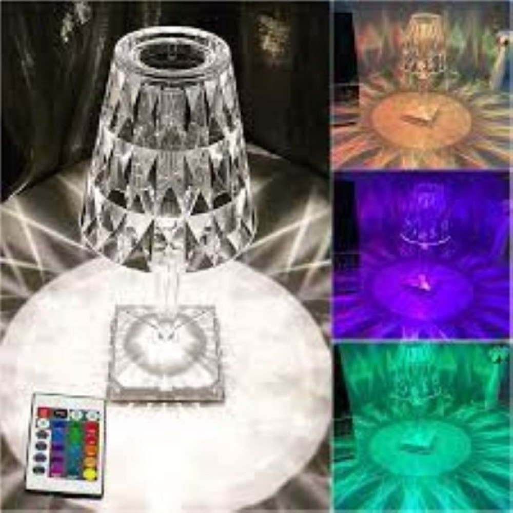 Crystal Palace Şarjlı Dokunmatik Sihirli Lamba Kristal Abajur Rgb Ledli Kumandalı LED Masa Gece Lambası 7 Renk 27 cm - Şeffaf Masa Lambası Fiyatı