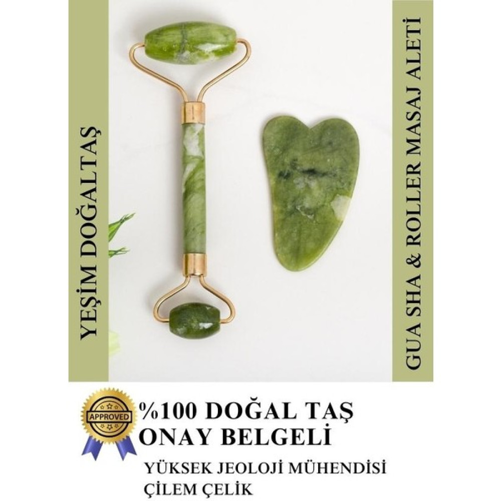 Crystalclem Yüz Masaj Aleti Yeşim Doğal Taş Gua Sha Roller Set %100 Doğal Taş Masaj Cihazları Fiyatı