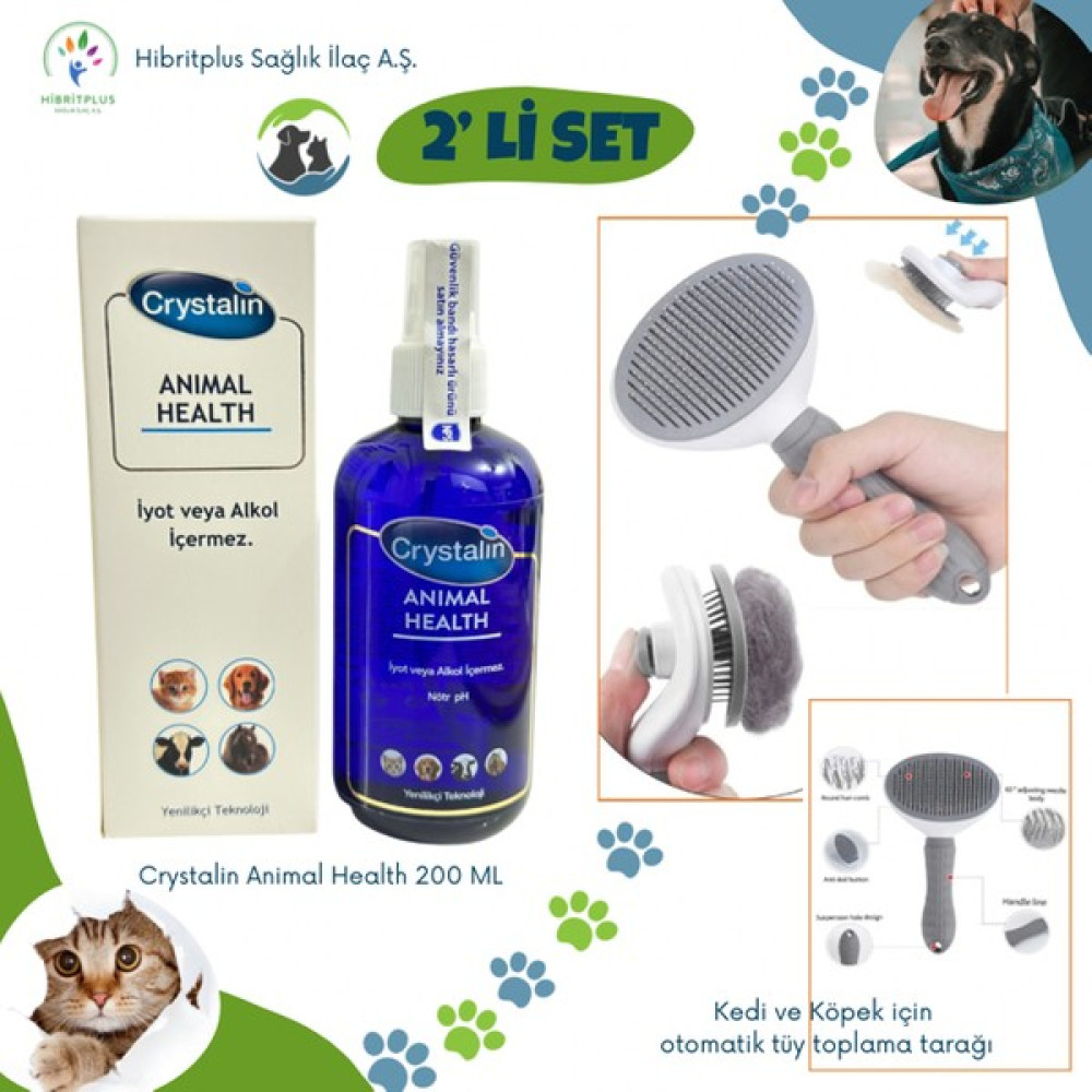 Crystalin Animal Health 200 ml + Kedi ve Köpek Otomatik Tüy Toplama Tarağı 2 Li Set Evcil Hayvan Ürünleri Fiyatı