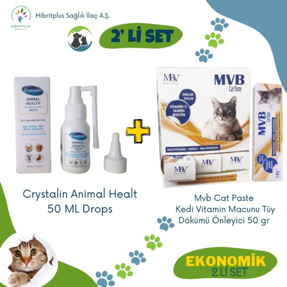 Crystalin Animal Health 50 ml Drops ve Mbv Cat Vitamin Paste 50 gr 2 Li Ekonomik Set Evcil Hayvan Ürünleri Fiyatı
