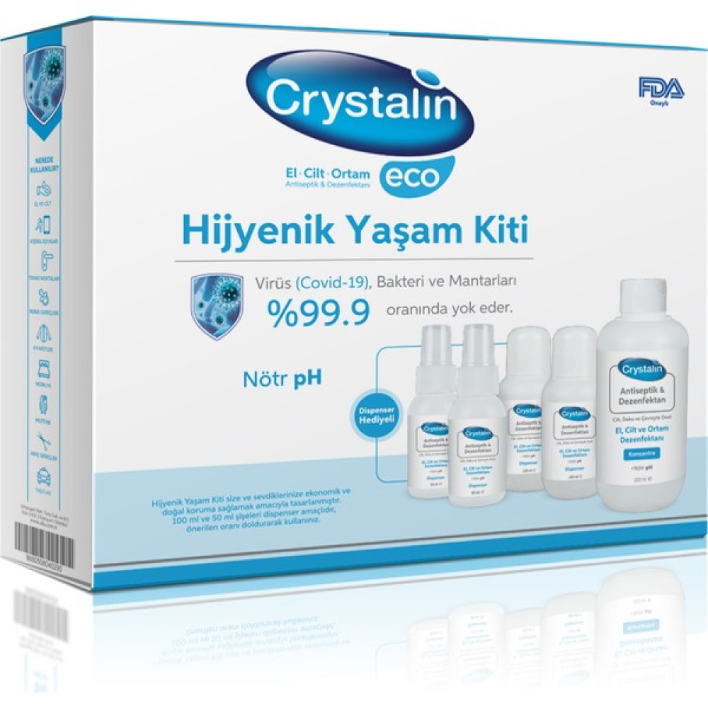 Crystalin Eco 2 Lt 10 x 200 ml El Cilt Ortam Dezenfektanı + Sprey Başlıklı Dispenser Hijyen ve Temizlik Fiyatı