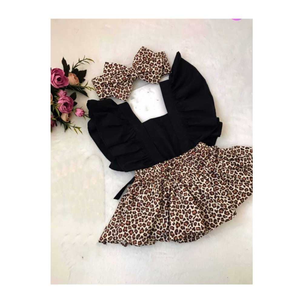 CRYSTALSHOP Kız Çocuk Fırfırlı Salopet Bandanalı Takım 18-24 AY Beden Bebek Giyim-Tekstil Fiyatı