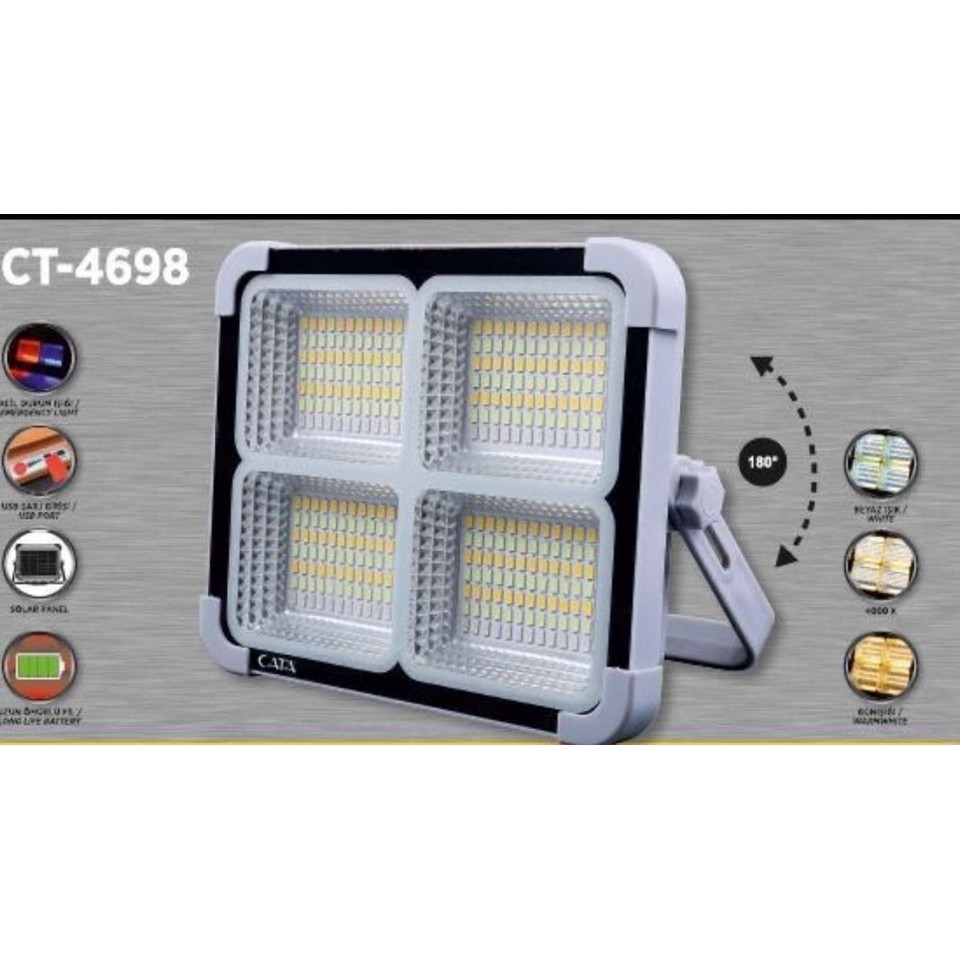 CT-4698 Miami Güneş Enerjili Solar 200 W LED Projektör - 6400K + 4000K + 3200K Çakar Işıklı Projeksiyon Fiyatı