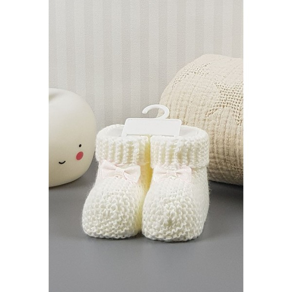 Çt Çeyizci Tekstil Bebek Patik, Fiyonklu Bebek Patiği, Triko Örgü Bebek Patiği - Krem Fiyonklu Bebek Ayakkabısı Fiyatı