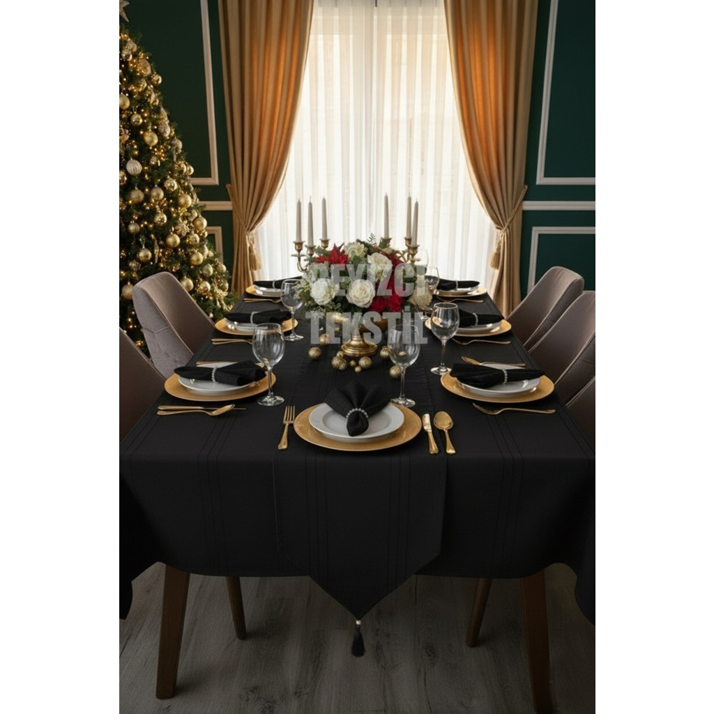 Çt Çeyizci Tekstil Çizgili 12 Kişilik 26 Parça Masa Örtüsü, Siyah Noel Masa Örtüsü, Chrismis Tablecloth - 160 x 220 cm SSD / Solid State Drive Fiyatı