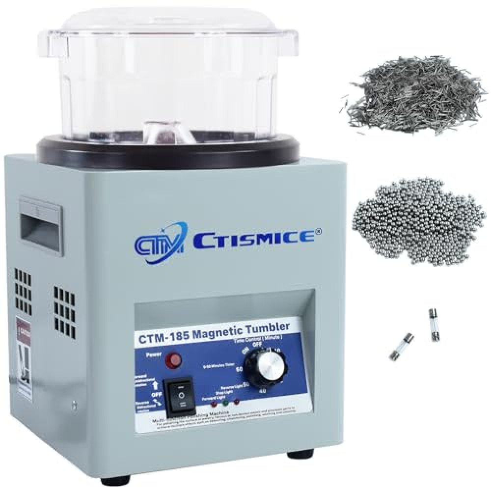 CTISMICE 500W Magnetic Tumbler with 400g Polishing Media, 2000RPM Powerful Polisher Finisher Machine for Cleaning Jewelry Metal Casting and Small Item with Intricate Details, 10-60 Minute Time Control