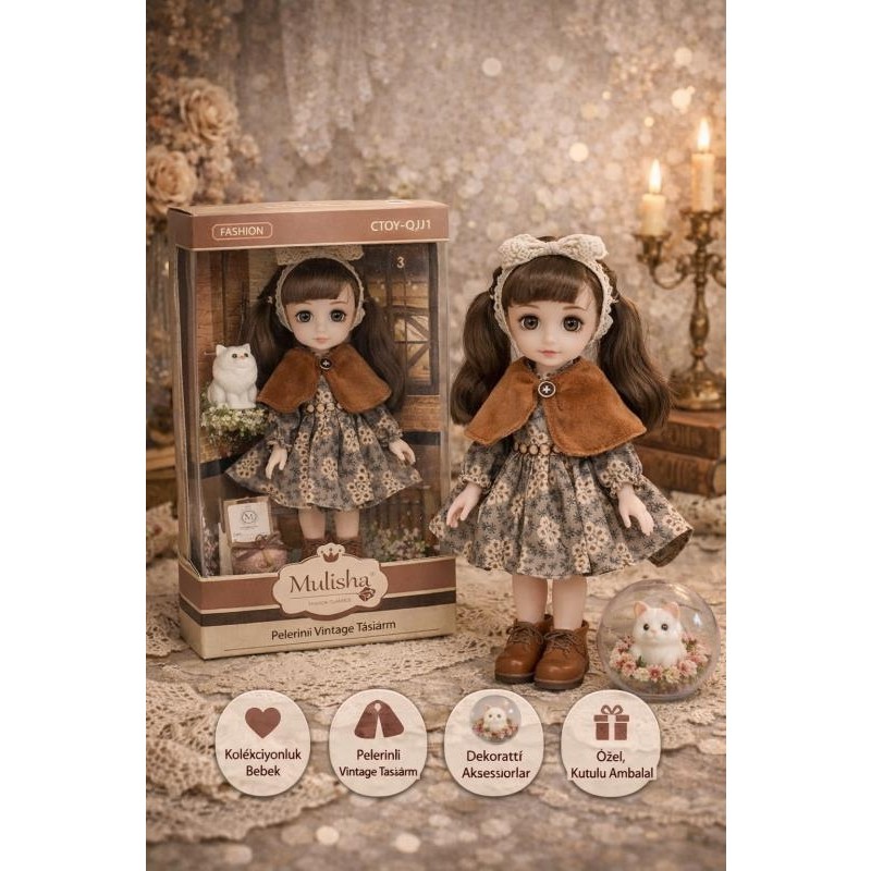 Ctoy Mulisha Fashion Classics Klasik Moda Oyuncak Bebek 30 cm – Pelerinli Vintage Tasarım Ctoy-Qj1 - Çok Renkli Anne Bebek Oyuncak Fiyatı
