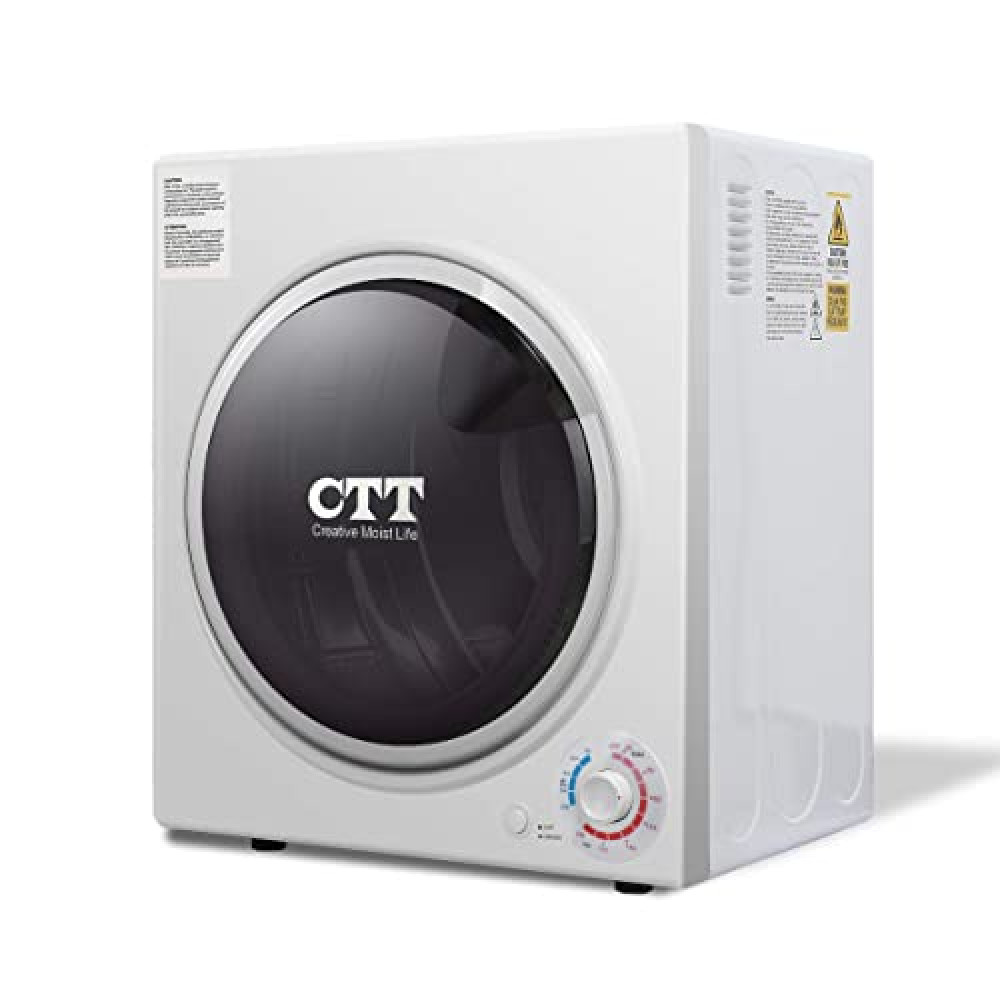 CTT 3.5 Cu. Ft. Compact Clothes Dryer, 1500W Electric Dryers for Clothes, Electric Clothes Dryer with Stainless Steel Drumble for 13.2 lbs. with 4 Automatic Drying Modes (White)