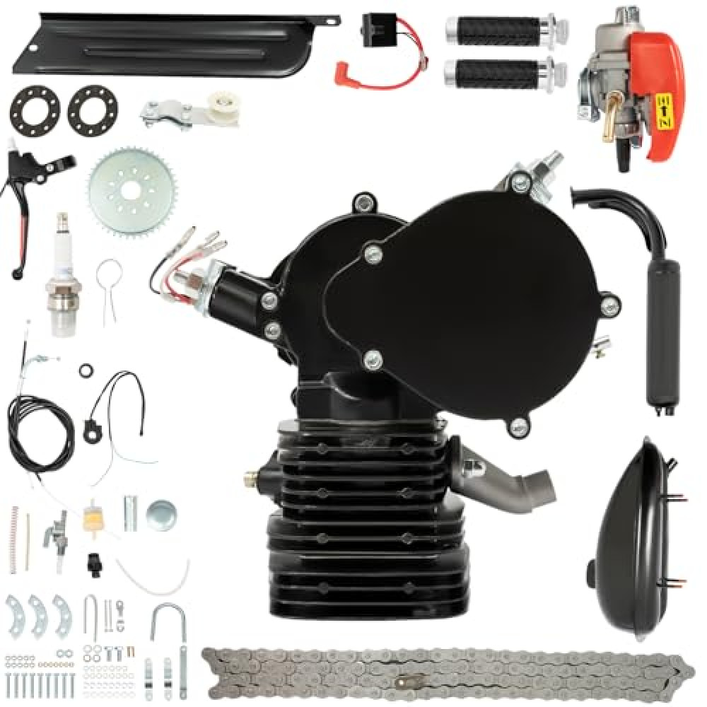 CUBELLIN Upgrade 110CC Bicycle Engine Kit 2 Stroke Motorized Bike Kit Gasoline Powered Engine Motor Kit with CDI System Foot Pedal Start Bike Kit for 26/28" Bikes (Black)