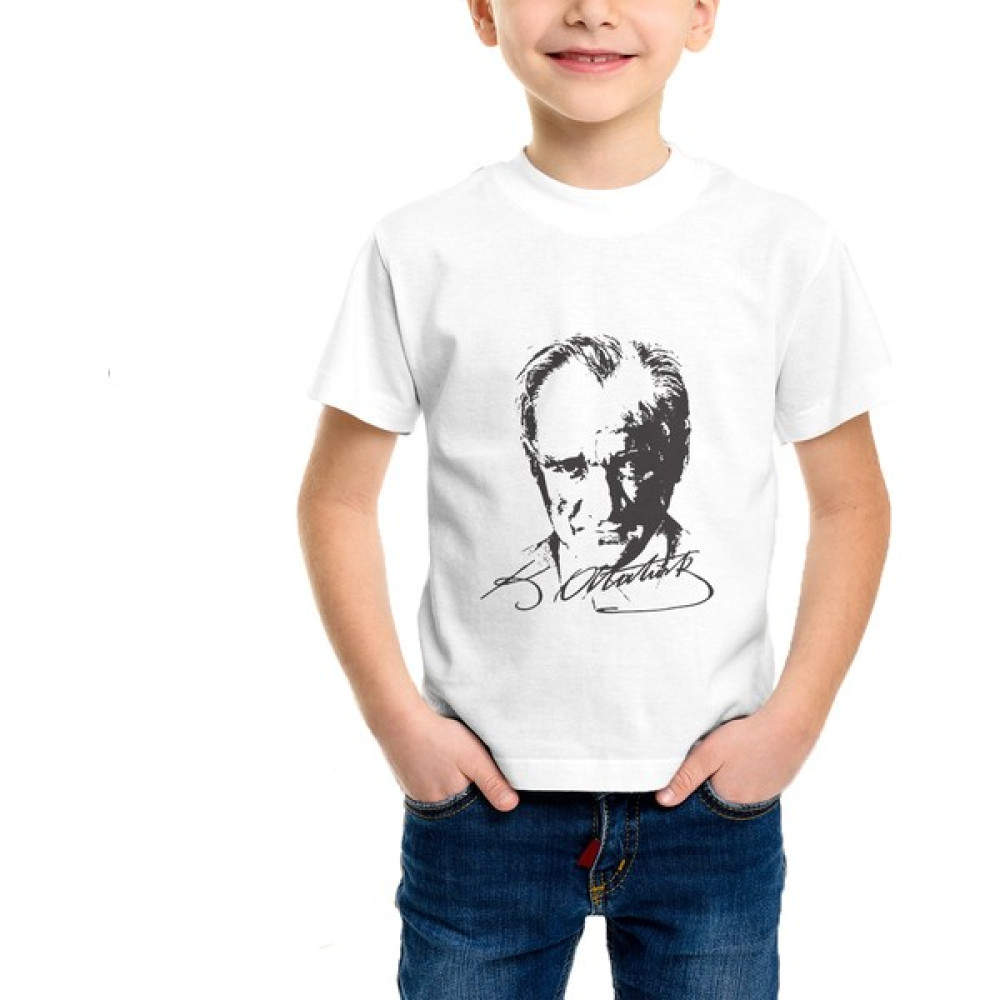 Cücüko Atatürk Silüeti İmzalı Baskılı Tişört Erkek Çocuk T-shirt Fiyatı