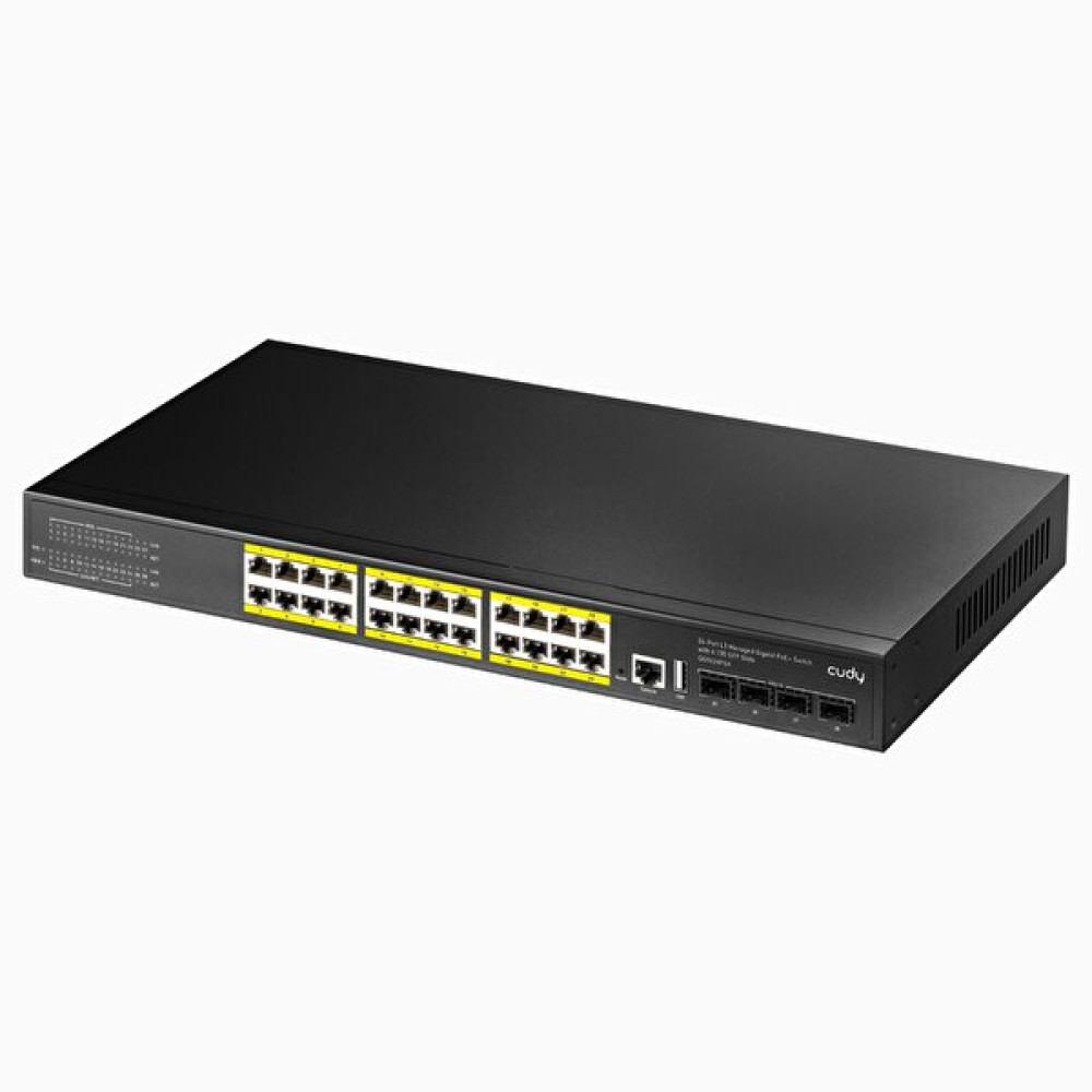Cudy Gs5024Ps4 4 SFP USB Rj45 2 Consol 24 Port Gigabit L3 400 W PoE+ Yönetilebilir Metal Rack Mount Switch USB & Firewire Ürünleri Fiyatı