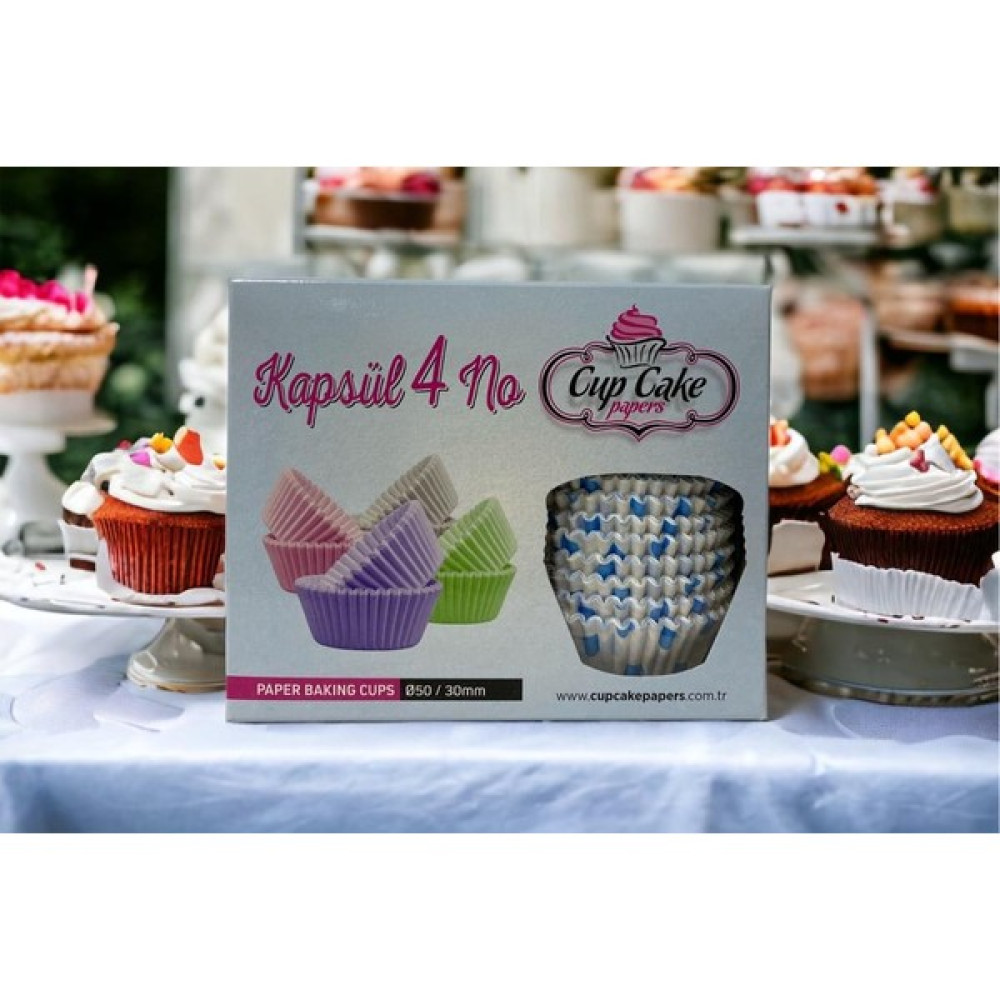 Cupcakepapers 4.no muffin Puantiye Desenli Kapsül 30X50 mm - 600 Adet. (Mavi - Sarı - Pembe - Beyaz) - Mavi Kek Kalıpları Fiyatı