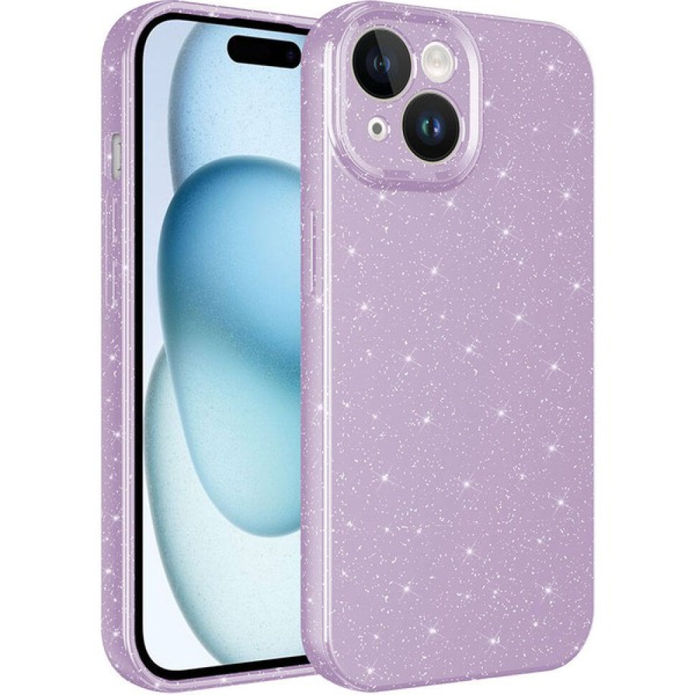 Cupcase Apple iPhone 15 Plus Kılıf Kamera Korumalı Simli Lüks Koton Kapak - Lila Cep Telefonu Kılıfı Fiyatı
