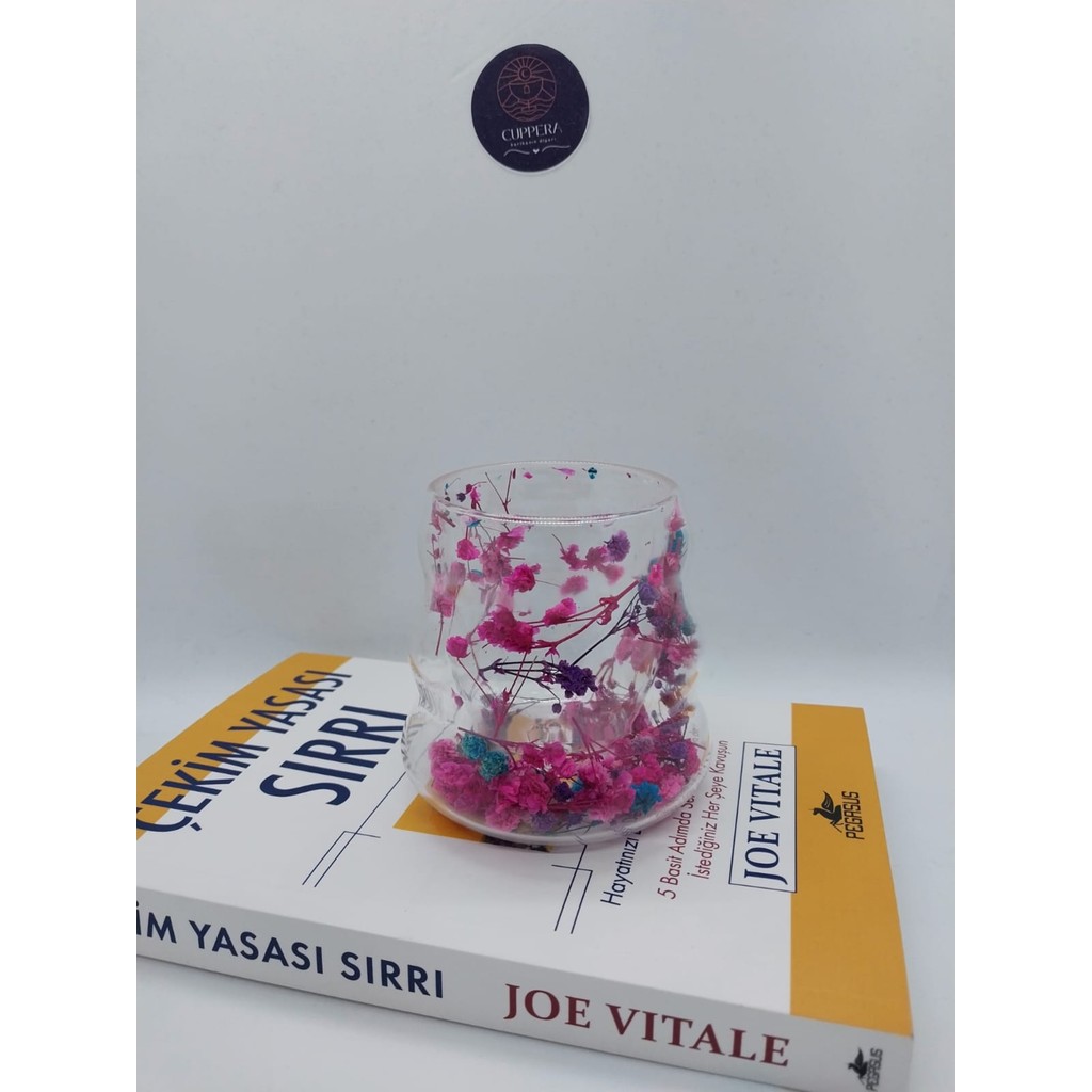 Cuppera Isıya Dayanıklı Çift Cidarlı Canlı Kurutulmuş Çiçekli Cam Kahve Kupası - 1 Adet - 150 ml Fincan / Bardak / Kahve Takımı Fiyatı