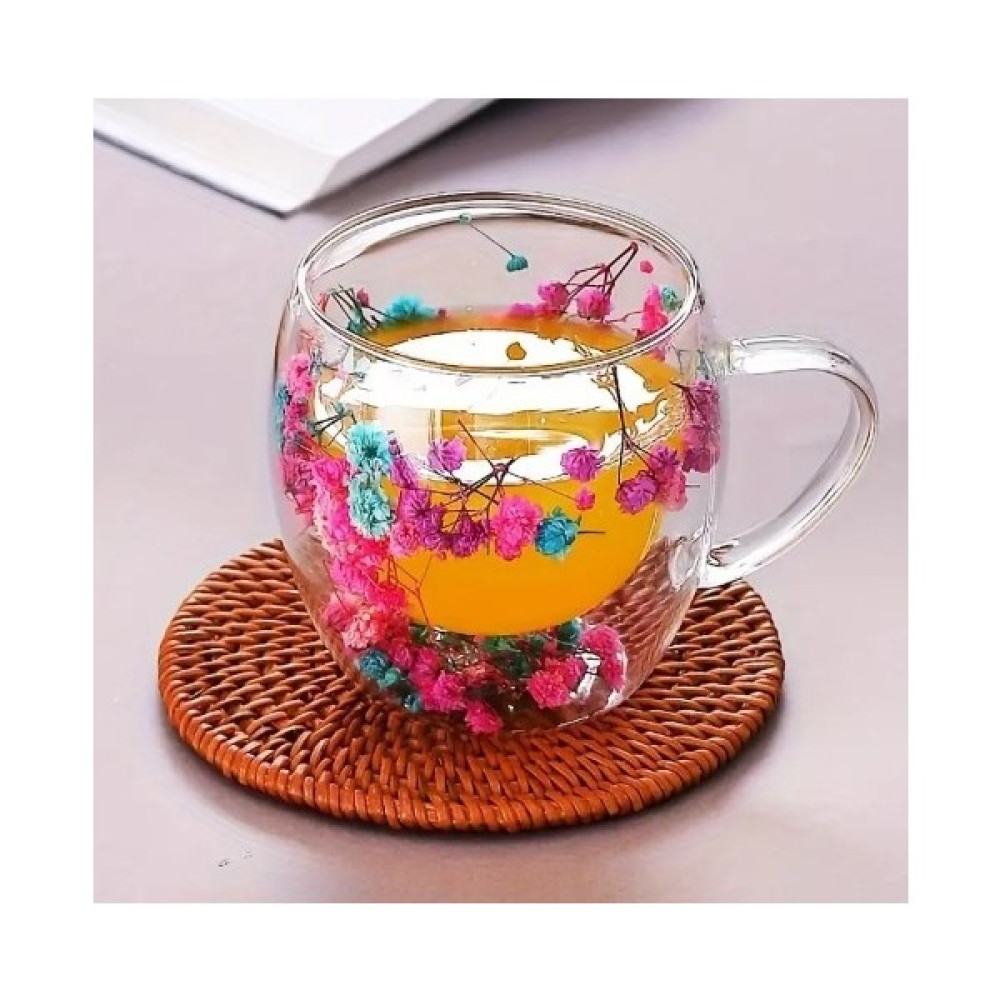 Cuppera Isıya Dayanıklı Çift Çidarlı Kurutulmuş Canlı Çiçekli Kupa (Karışık) - Renkli - 250 ml Oto Boyaları Fiyatı