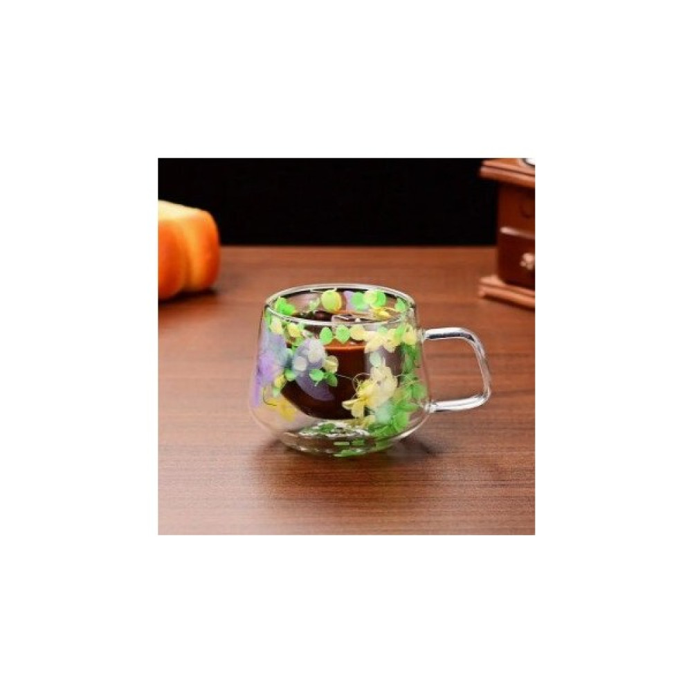 Cuppera Isıya Dayanıklı Çift Cidarlı Kurutulmuş Canlı Çiçekli Kupa - Sarı - Yeşil - 200 ml Fincan / Bardak / Kahve Takımı Fiyatı