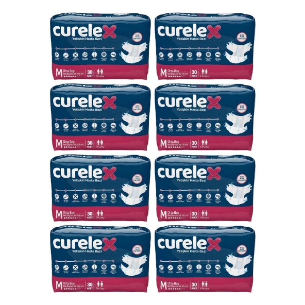 Curelex Belbantli Tekstil Yuzey Orta Boy Medium 30'Lu 8 Paket Hasta Bezi Hasta Bezleri ve Temizliği Fiyatı
