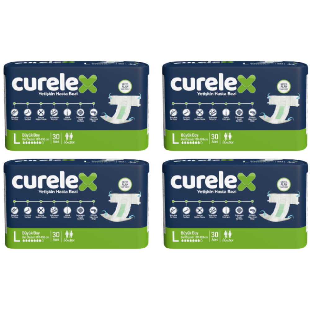 Curelex Buyuk Boy (L) 30'Lu 4 Paket Yetiskin Hasta Bezi Hasta Bezleri ve Temizliği Fiyatı