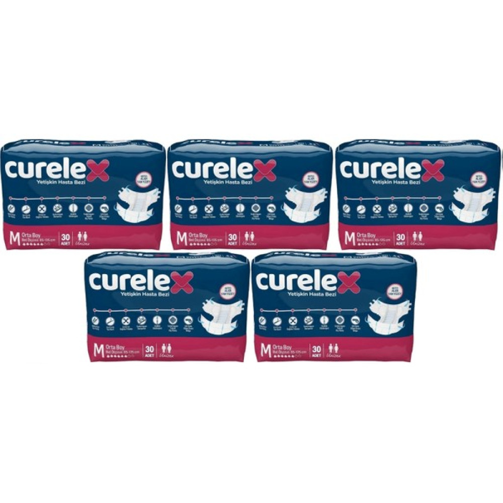 Curelex Hasta Bezi Yetişkin Bel Bantlı Tekstil Yüzey M-Orta Boy 150 Adet Tekli Pk (5pk*30) - M Oto Boyaları Fiyatı