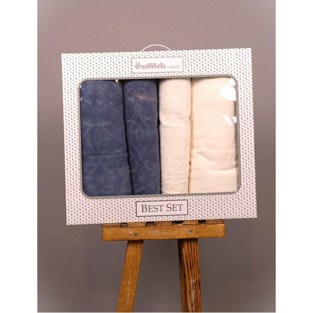 Curve Krem-Indigo Best Set (Hamam Takımı) - 70 x 150 cm - Indigo Banyo Havlusu Fiyatı