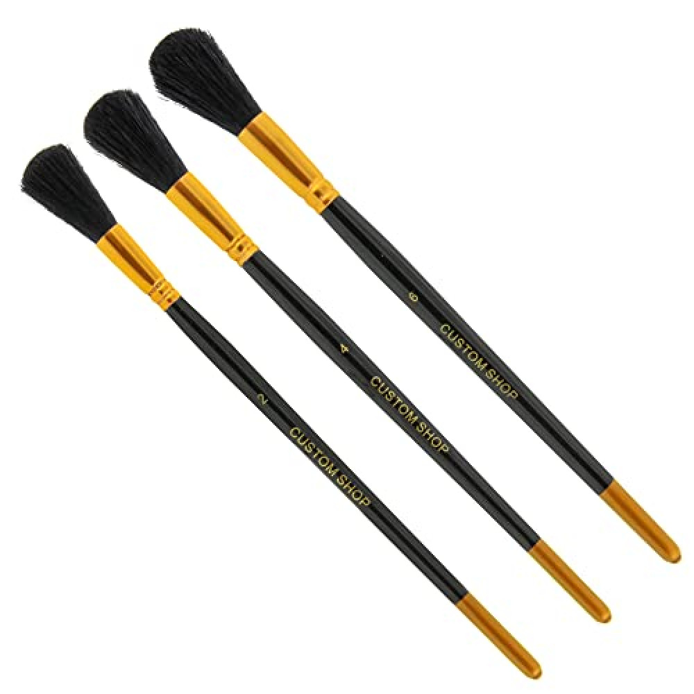 Custom Shop Gilders Mop Dusting Brush, Set of 3, Sizes 2, 4 & 6 - Professional Grade Black Goat Hair Oval Shaped Brushes with Wooden Handles - Dust Away Gold Leaf Guilding, Sign Lettering acrylic, oil