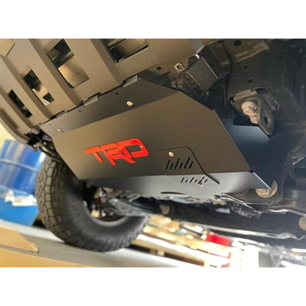 Custom Skid Plate replacement, compatible with Toyota Tacoma 2024-2025 2WD & 4WD. Easy oil filter access, Black with Red Letters