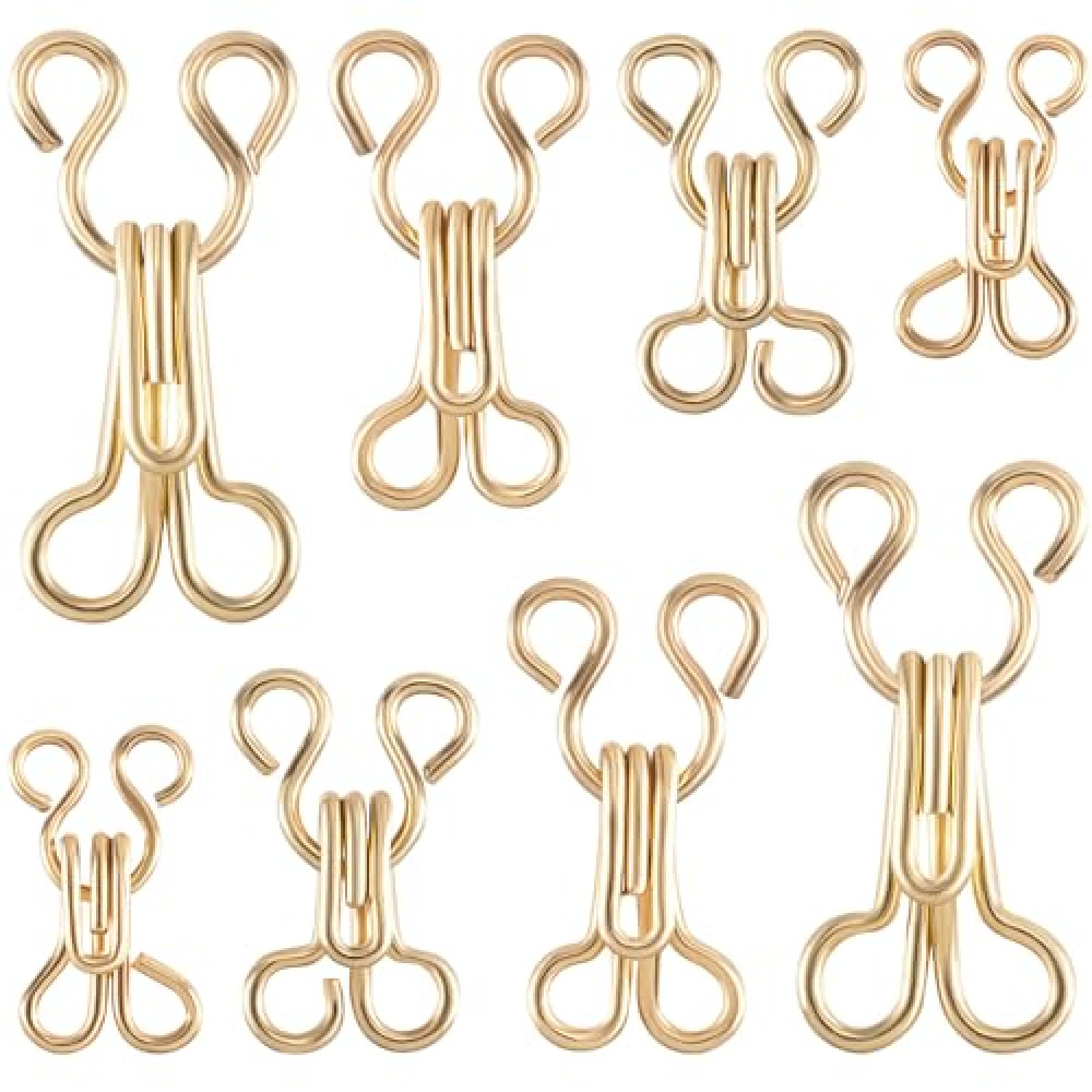 CustomyLife 80 Pairs Sewing Hooks and Eyes Closure 9/12/14/16mm Gold Alloy Sew on Snaps for Bra Clothing Replacement Trousers Skirts
