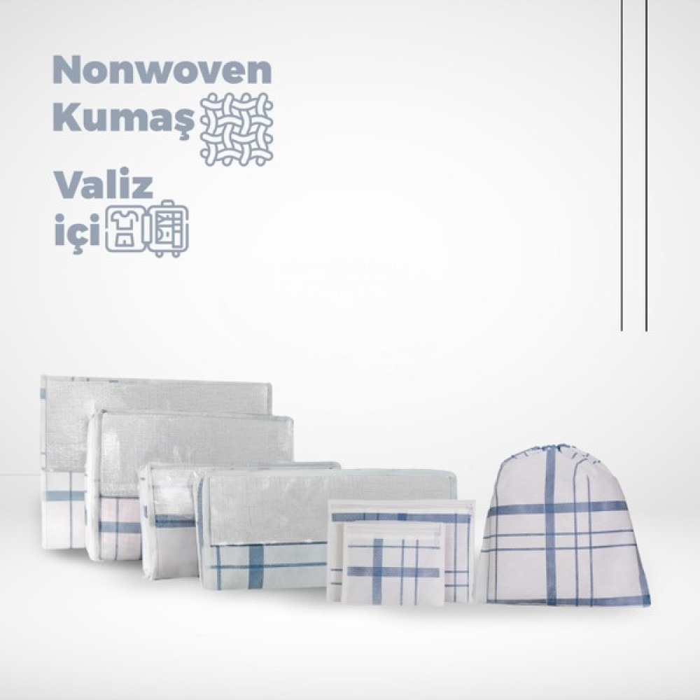 Cuty Home Ev Tekstil Ekose Desen Beyaz Valiz Organizer -7 Li Set - Mavi - 7'li Eşya Saklama / Düzenleme Fiyatı