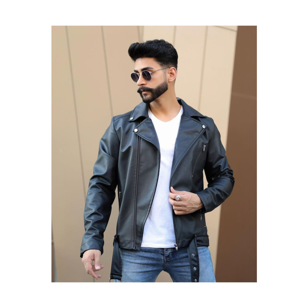 ÇUWALL Erkek Slim Fit Kesim Astarlı Çapraz Fermuar Kemerli Siyah Deri Ceket M Beden Bayan Ceket Fiyatı