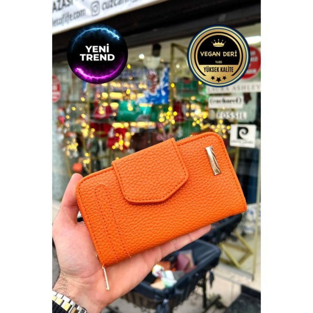 Cüzcan Lavinia Turuncu Vegan Deri Kadın Cüzdan Fermuarlı ve Mıknatıslı (16X9 Cm) Bayan Cüzdan Fiyatı