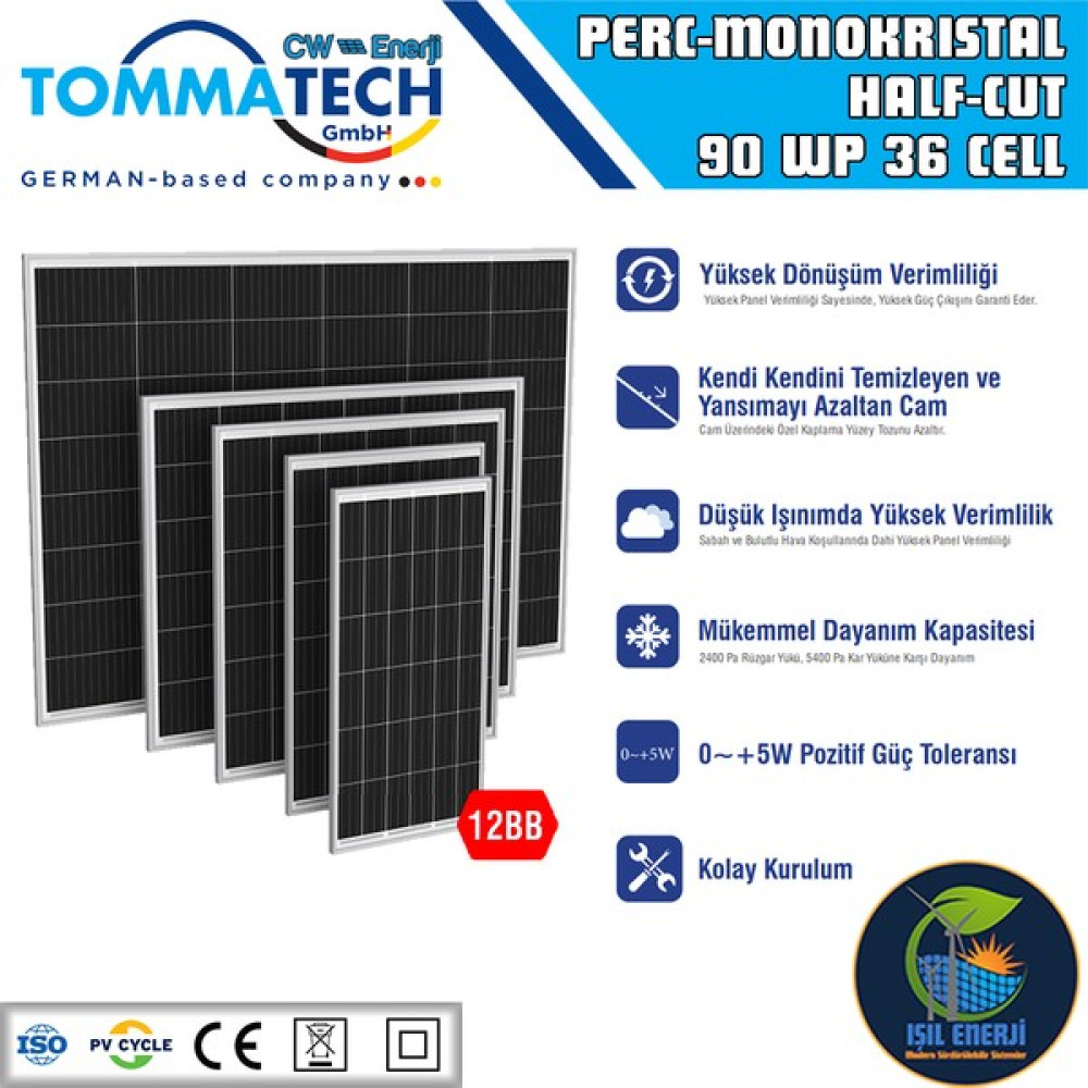 CW Enerji Tommatech 90 Watt Perc Monokristal Güneş Paneli - 90WP 36PM M12 Oto, Bahçe, Yapı Market Fiyatı