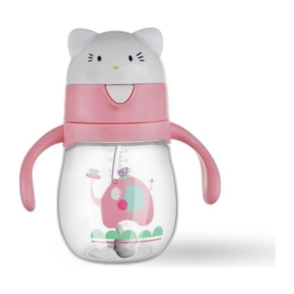 Cwecom1 Sevimli 270ML Çocuk Yenidoğan Hasır Kupası ile Çift Kollu Bebek Besleme Öğrenme Içme Şişe Çocuk Su Sippy Bardaklar | Kupalar (Pembe) (Yurt ... Suluk Fiyatı