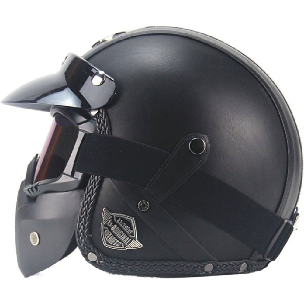 Cwecom15 Xundian Retro Harley Kask Deri Kişilik Kask Elektrikli Yarım Kask Kask (Yurt Dışından) - 122 cm - Beyaz - Kırmızı - Siyah Motorsiklet Kaskları Fiyatı
