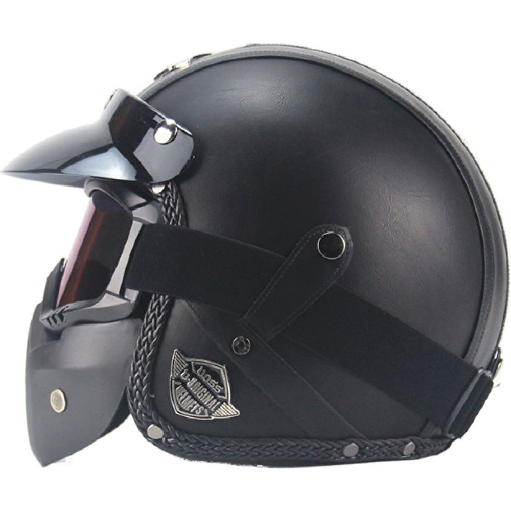 Cwecom15 Xundian Retro Harley Kask Deri Kişilik Kask Elektrikli Yarım Kask Kask (Yurt Dışından) - Beyaz - Kırmızı - Siyah - XL - 2XL Motorsiklet Kaskları Fiyatı