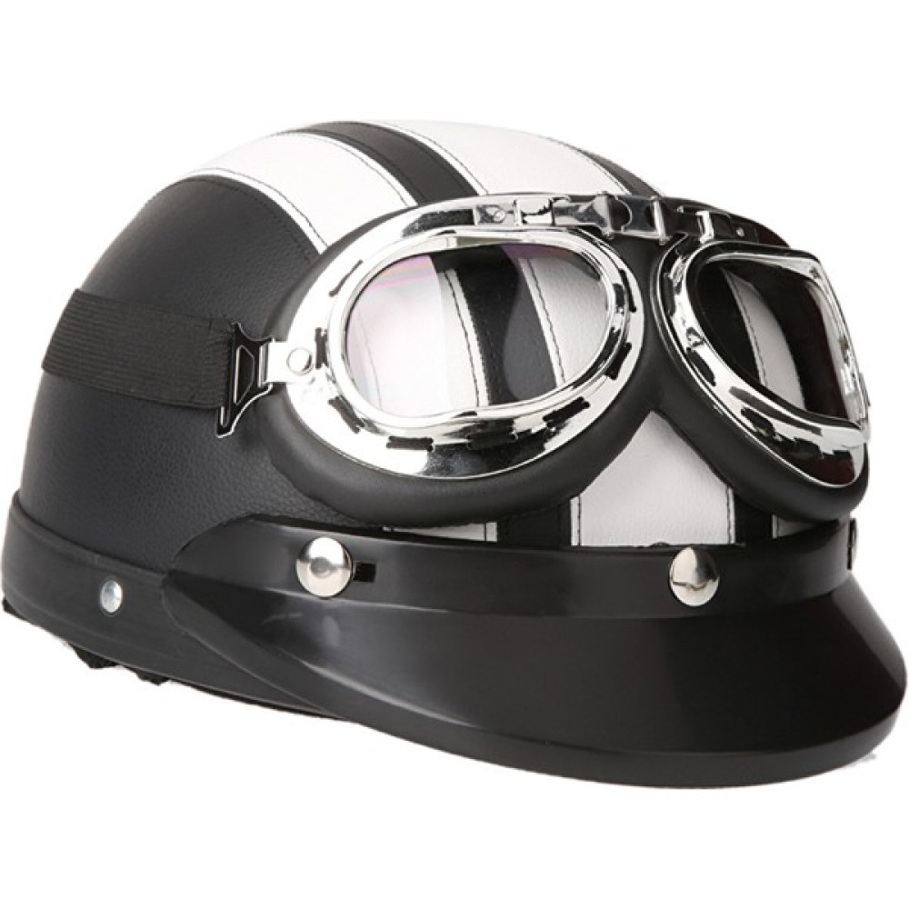 Cwecom2 Motosiklet Scooter Açık Yüz Yarım Deri Kask, Vizörlü (Yurt Dışından) - Standart - Beyaz Motorsiklet Kaskları Fiyatı