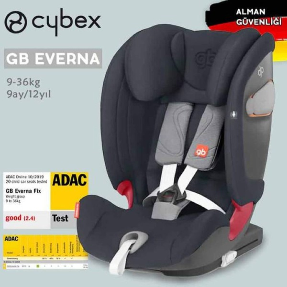 Cybex ADAC'lı GB Everna Fix Isofixli Bebek Çocuk Oto Koltuğu 9-36 kg - Velvet Black Bebek Oto Koltuğu Fiyatı
