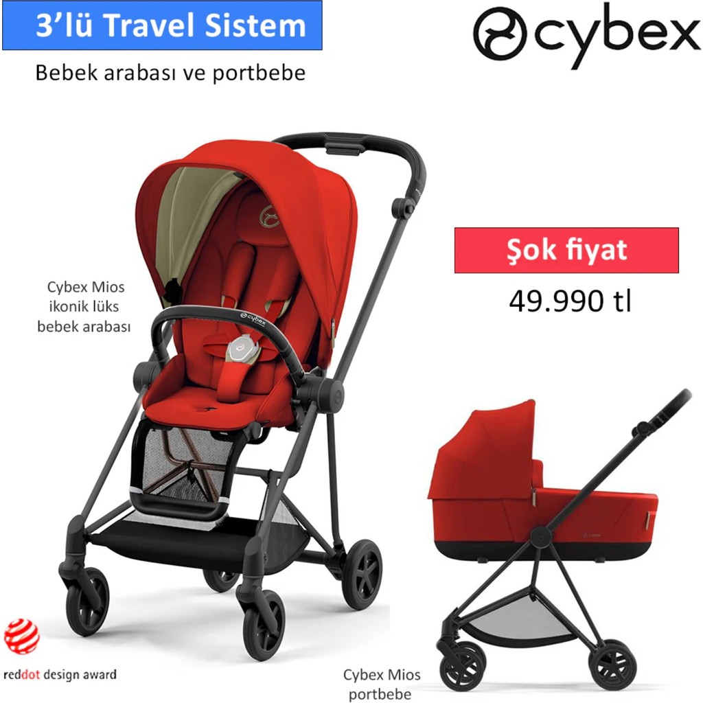 Cybex Mios Portbebe Hediyeli (Ikonik Bebek Arabası) Autumngold - Kırmızı Bebek Arabası ve Pusetler Fiyatı