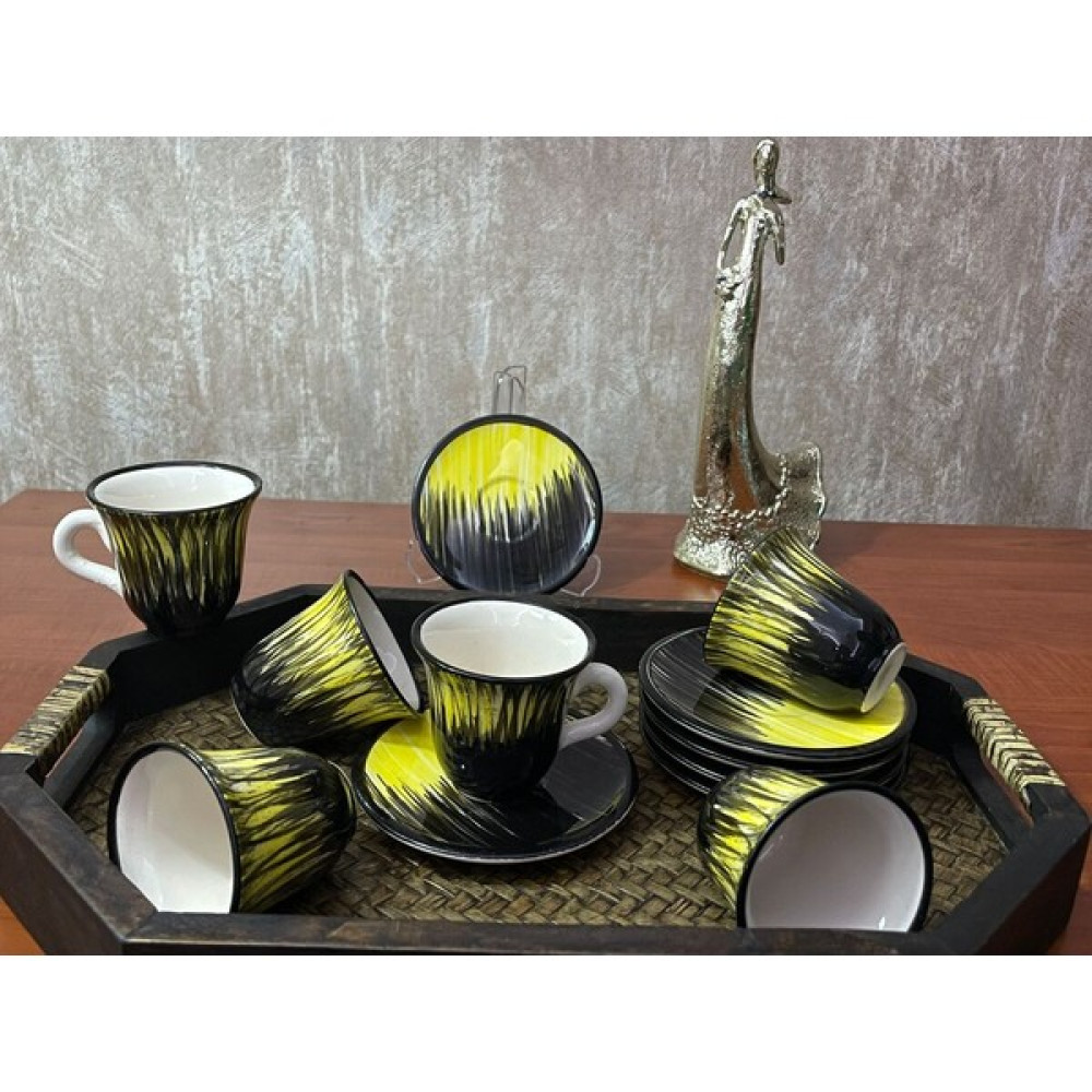 Çyr Home 6'lı Porselen Türk Kahvesi Fincan Takımı Sarı Desenli Fincan / Bardak / Kahve Takımı Fiyatı
