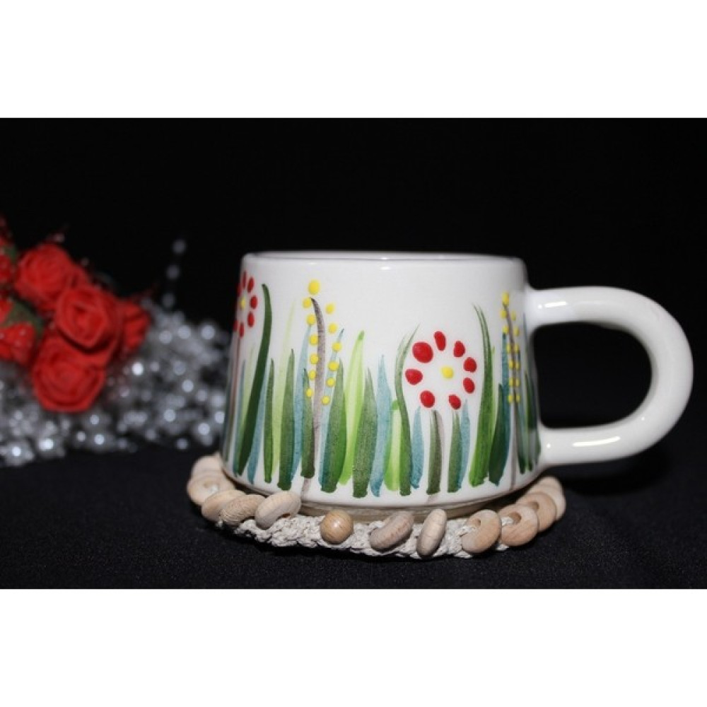 Çyr Home Seramik Kupa El Işlemesi Yuvarlak Doğa Desenli - Kırmızı - Sarı - 220 ml Fincan / Bardak / Kahve Takımı Fiyatı