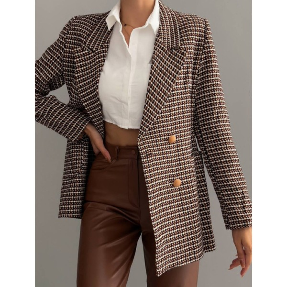 CYU Butik Torba Cepli Kahverengi Tüvit Blazer Kadın Ceket Bayan Ceket Fiyatı