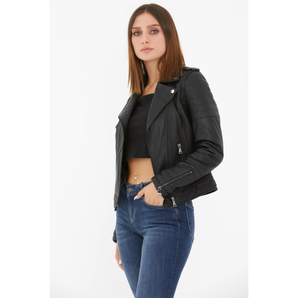 CZ London Kadın Deri Ceket Kapitone Detaylı Slim Fit Mont Bayan Ceket Fiyatı