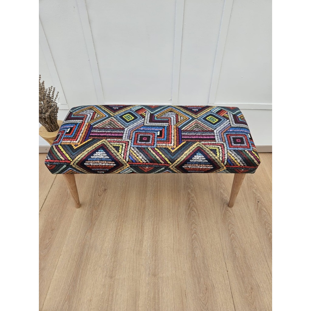Daddi Ahşap Kapı Önü Dikdörtgen Puf, Desenli Şık Puf, - 90X40 CM - Renkli Diğer Fiyatı