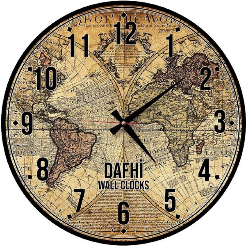Dafhi Dünya Haritası Ahşap Duvar Saati 45x45 - Renkli - 45 x 45 cm Dekoratif Saat Fiyatı